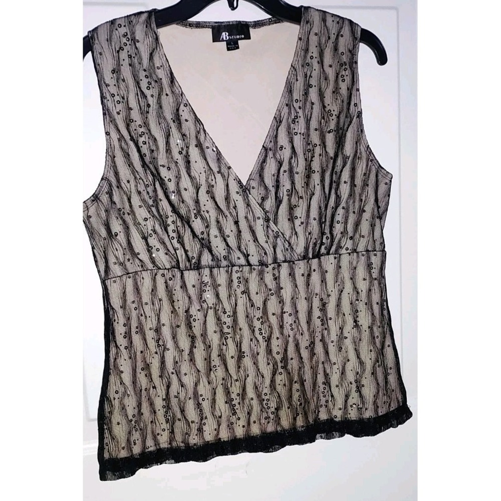 AB Studio Lace And Sequin Top Size L